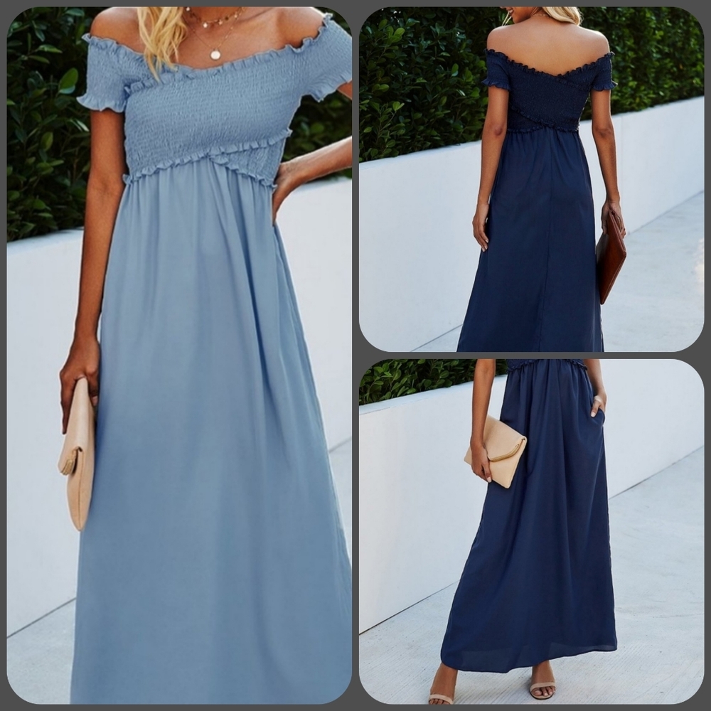 NEW Womens Summer Off Shoulder Solid Maxi Dress
